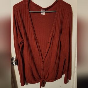Women's Long Sleeve Rust Button-Front Sweater XXL